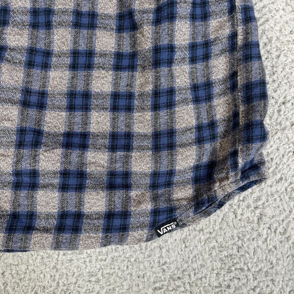 Vans Flannel Shirt Men XL Blue Gray Plaid Button Long Sleeve Pocket Surf Skate - Picture 7 of 12